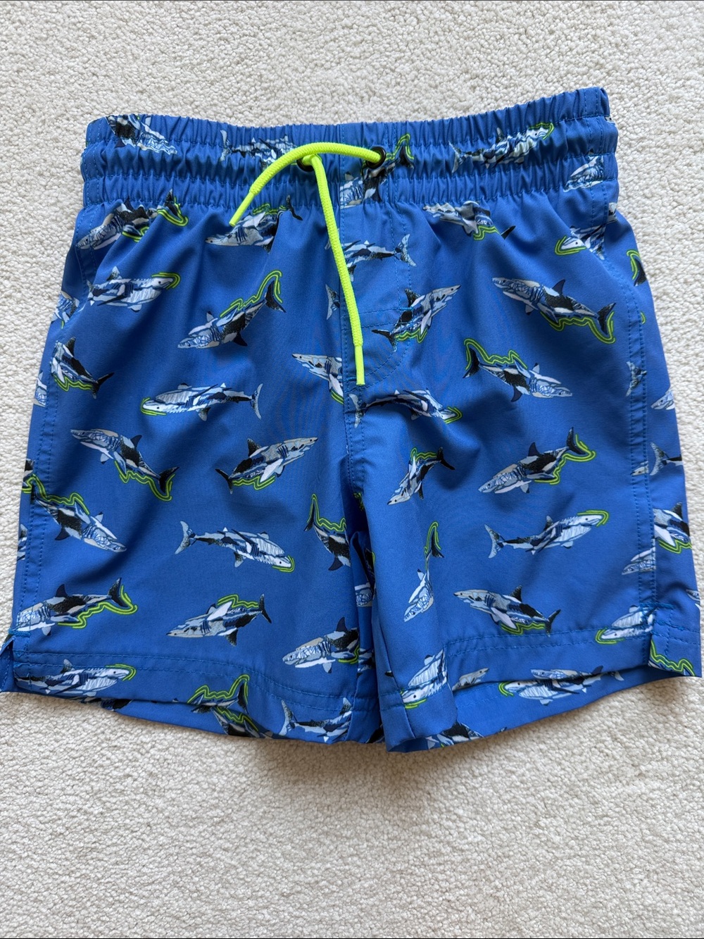 Old Navy Bright Blue Shark Swim Trunks with Neon Drawstring